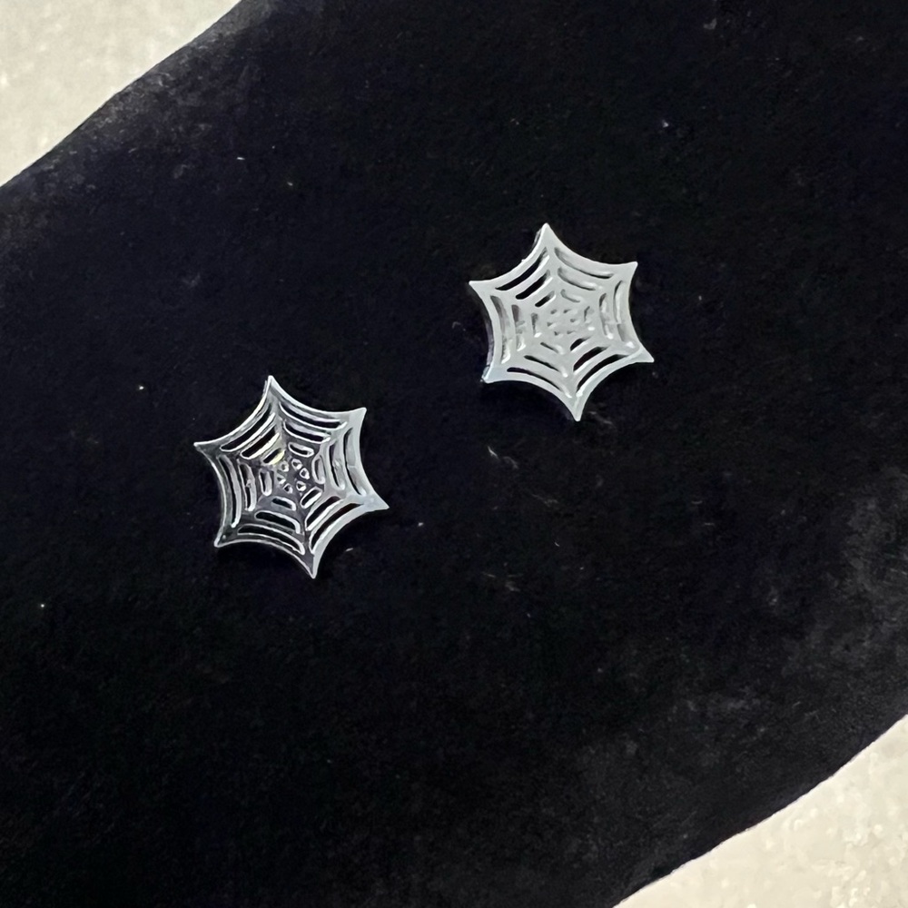 Spiderweb Stud Earrings, Silver Tone